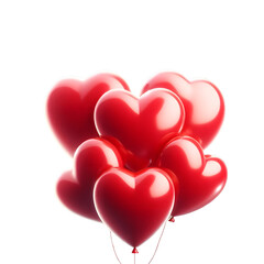 Red heart shape balloons for valentines day, wedding, wedding anniversary and birthday on transparent background.