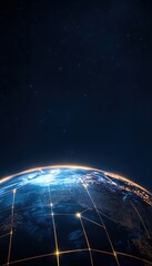 Naklejka premium A serene view of the Earth from space, illuminated by a gentle glow, showcasing the beauty of our planet against a dark backdrop.