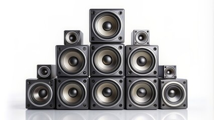Stack of audio music speakers isolated on white background, stack, audio, music, speaker, isolated, white