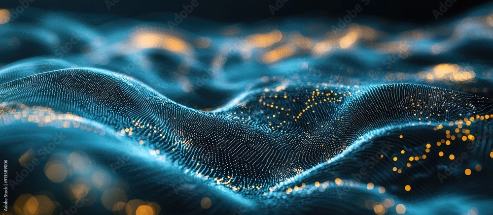 Poster futuristic digital landscape intelligent computing and engineering flow energy particles within a gl