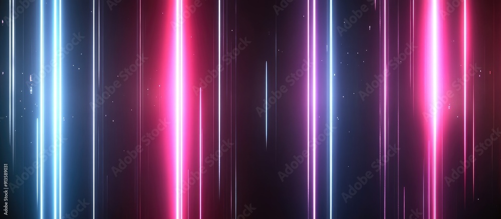Poster vertical neon lines with bright electric flashes on black background dynamic technology animation an