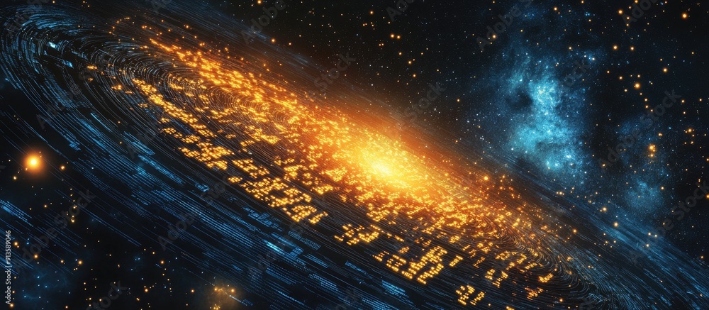 Poster radiant binary digits against a cosmic backdrop illustration