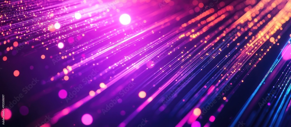 Poster Vibrant Neon Glowing Lines Background with High Speed Light Trails Abstract Technology Concept Featuring Horizontal Laser Beams and Particle Motion Effect