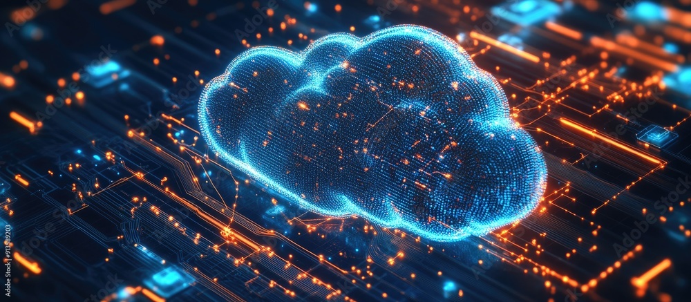 Poster modern business technology and network concept with industry 4 0 elements cloud computing iot and co