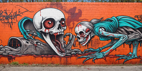 Naklejka premium Halloween graffiti on the wall