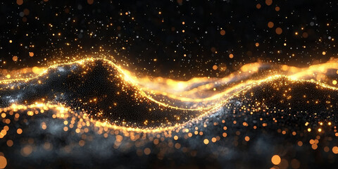 Abstract glowing particle lines and bokeh on a dark backdrop, conveying a futuristic technology concept