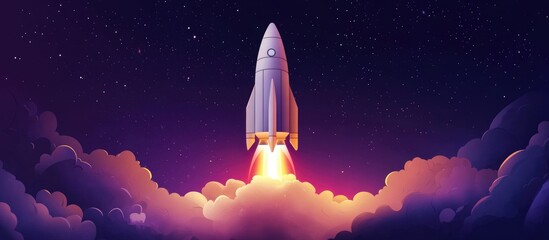 Fototapeta premium Spaceship Launch and Mission Initiation Digital Technology in Spacecraft Rocket Flight Adventure in Space Exploration Innovation in Aerospace Technology