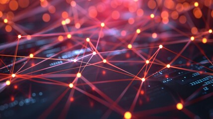 Obraz premium Abstract network connections with glowing nodes on a dark background, symbolizing digital communication