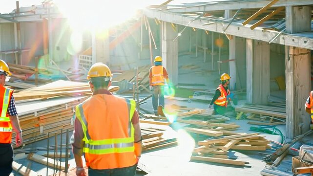 Construction Workers at a Busy Site