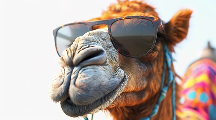 portrait of a camel with glasses.