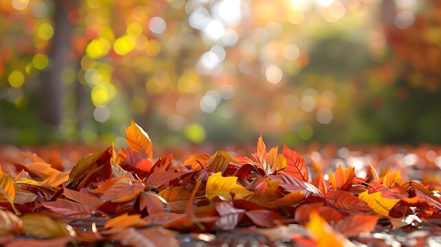 jesienne liście, park, kolorowe liście, bokeh, natura, jesień, spadające liście, krajobraz, realizm, 3D, sezonowe, ciepłe kolory, złota jesień, zmiana p&oacute;r roku, przyroda