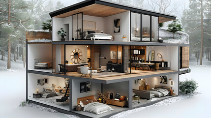 Modern House Interior Design - 3D Illustration