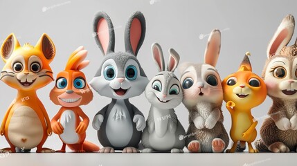 Fototapeta premium A cute collection of cartoon animal heads including aanimal with a banner in a fun and colorful design