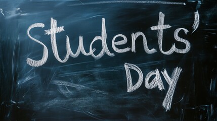 Chalk writing on a blackboard announces Students Day in a classroom setting