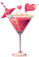A cocktail of love in an elegant glass with an umbrella