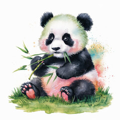 3d panda bear with eating gress