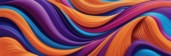 A vibrant and dynamic abstract paper art composition with fluid waves in blue, orange, and purple. High-resolution 8K HDR image showcasing modern and aesthetic design.