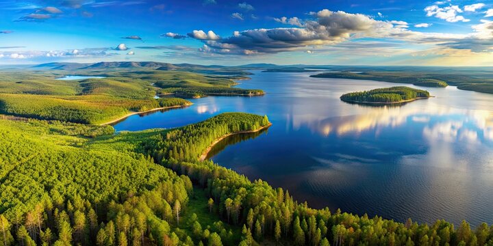 Aerial view of Zyuratkul Lake in Southern Urals, Ural Mountains, Zyuratkul National Park, Russia, landscape, scenic