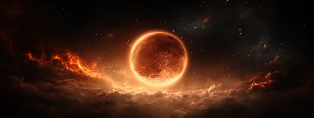 Obraz premium Glowing moon under cosmic spectacle during eclipse, high resolution --ar 8:3 --style raw --personalize pyz3xwv --stylize 250 --v 6.1 Job ID: 5f69b9c8-51b5-4cb8-b7c6-a36fc0e4f7d7