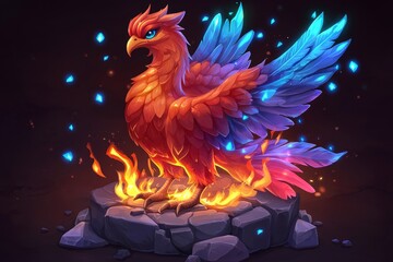 Fototapeta premium Mythical Phoenix Bird with Flaming Wings and Glowing Feathers