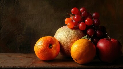Abundant Harvest. A still life photography showcasing a variety of colorful fruits in high detail.