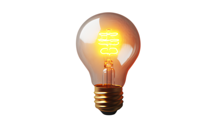 LED creative Light bulb orange bright isolated on cut out PNG or transparent background. Electrical energy. One electrical appliances that every place must have installed to provide light.