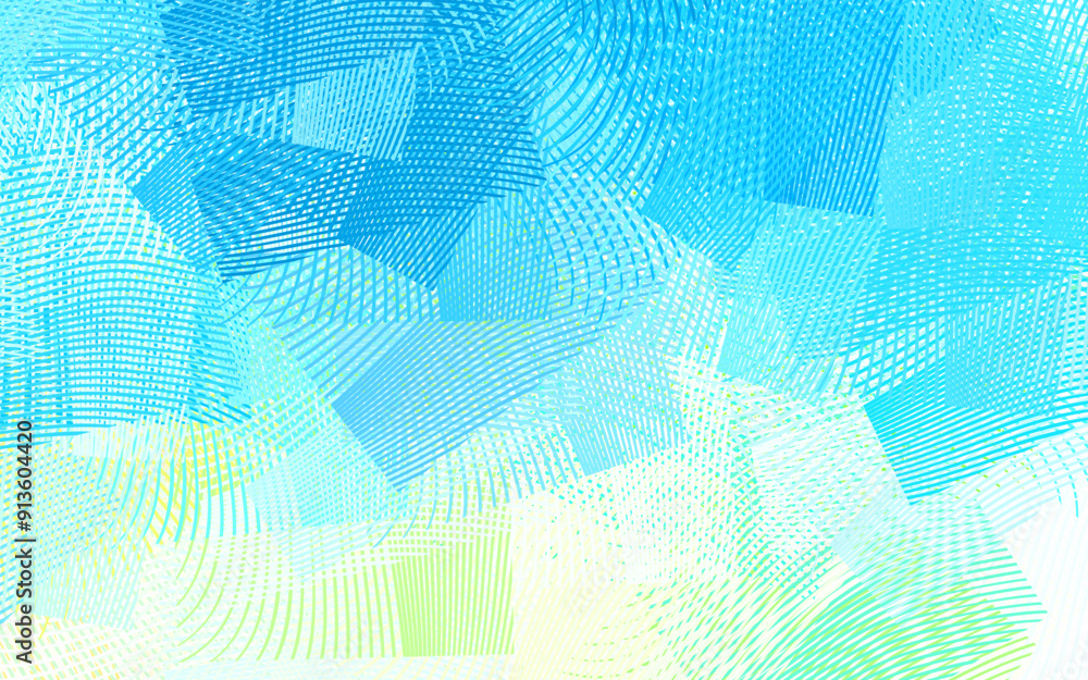 Poster light blue, yellow vector pattern with wry lines.