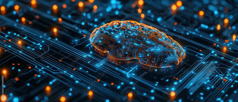 Aufkleber a digital brain concept on a circuit board, symbolizing artificial intelligence and technological in