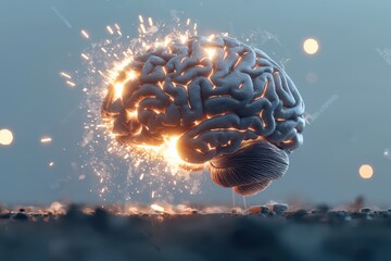 A glowing brain with sparks, symbolizing creativity and intelligence in a modern, abstract design.