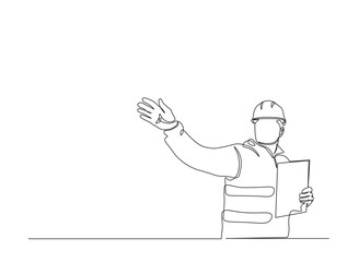 Continuous one line drawing of engineer holding blueprint paper. Worker holding blueprint paper illustration.