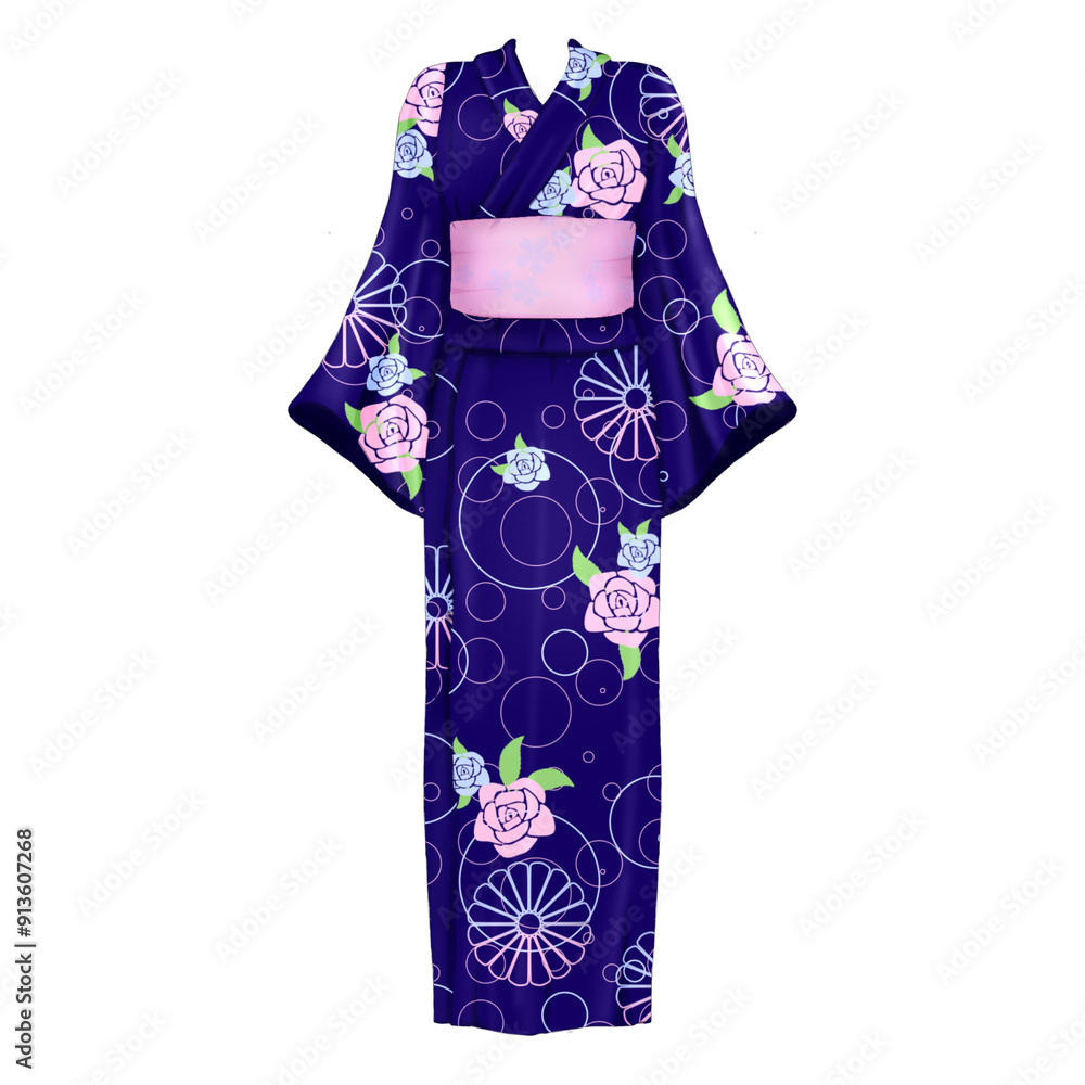 Wall mural yukata traditional summer custom illustration for stamp material