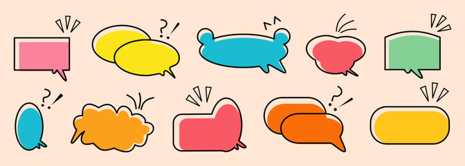 Set of colorful speech bubble, funnies chat bubble, cute balloon various. For text conversation, massage, chat, and comic.