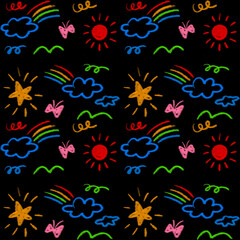 seamless pattern of crayon doodle kiddy and fun repeatable background 