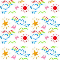 seamless pattern of crayon doodle kiddy and fun repeatable background 