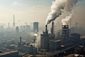 the AI Image Generator, city with factories and smoke in the air