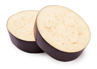 sliced eggplant isolated on white background. clipping path