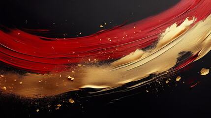 黒い背景に赤と金の筆で描いたでデザイン