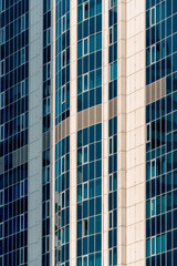 many windows and walls facade of a modern skyscraper without people