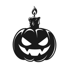 Jack O Lantern Candle Light Silhouette, Cute Creepy Spooky Halloween Pumpkin Decor Illustration
