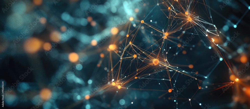Poster futuristic 3d rendering of a cyber network connection structure abstract technology background showc