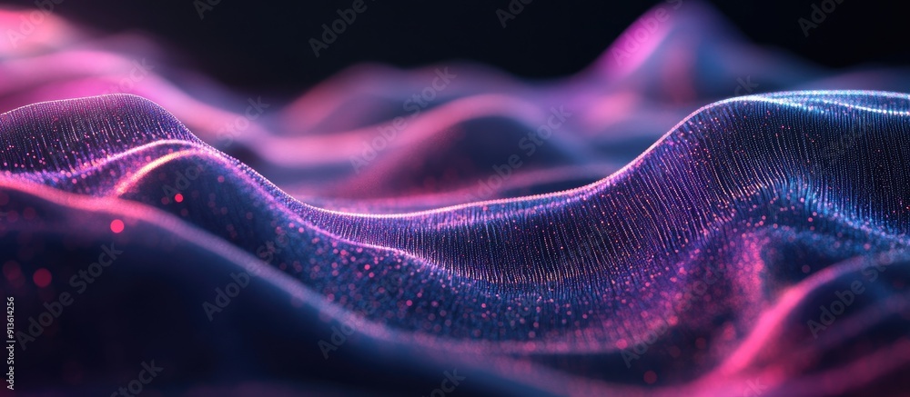 Poster dynamic particles and lines creating a digital wave abstract futuristic background representing big 