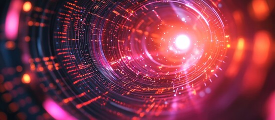 Retro inspired award show presentation with a loading circle and abstract background Futuristic interface design featuring swirling data flows and tech curves in a cyberspace environment