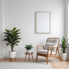 Fototapeta premium A minimalist living room with a wooden armchair 