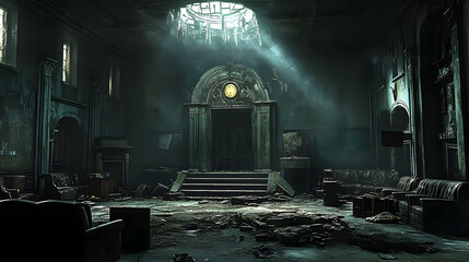 Abandoned Lobby: A Dark and Dilapidated Interior