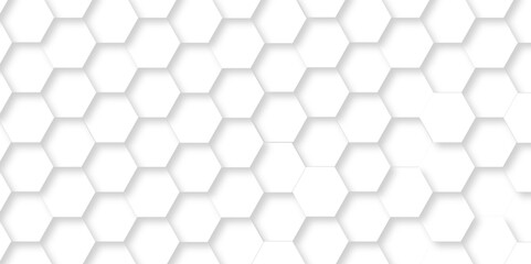 Fototapeta premium Vector abstract hexagonal futuristic geometric backdrop White 3d embossed creative hexagon, honeycomb white hexagon concept design abstract technology background, or wallpaper.