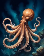 Obraz premium octopus watercolor illustration
