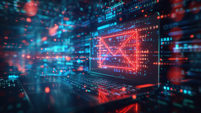 Email and binary code data, technology background.