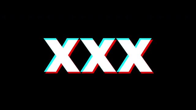 xxx text Glitch effect animation. isolated on black background. digital glitch effect. 4K video. cool effect.