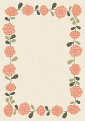 Peonies flower vector frame. A4 format. Floral background. Perfect as a photo frame, for scrapbooking, postcards, posters, invitation cards.