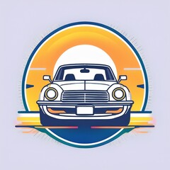 logo de voiture sur soleil couchant en ia carrossier ou garagiste